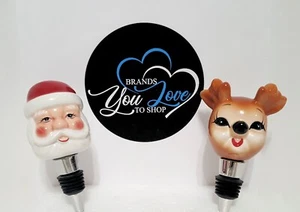 Pottery Barn Reindeer & Santa Claus Wine Stoppers NIB Earthenware Christmas  - Picture 1 of 5