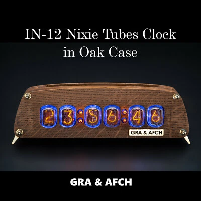Nixie Tubes Clock on IN-12 Oak Vintage Wooden Case Temp. F/C 12/24H Slot Machine - Image 1 of 4