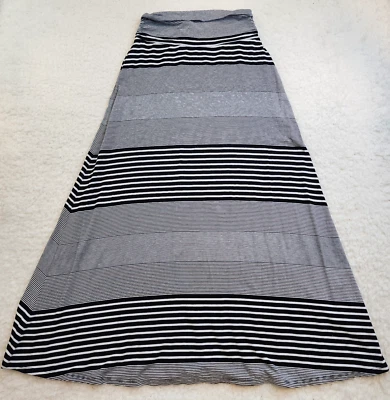 Merona Long Maxi Skirt S Black White Striped Summer Beach Modest Stretch - Image 1 of 4