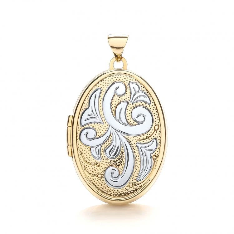 9ct Yellow & White Gold Patterned Family Oval Locket - Image 1 of 1