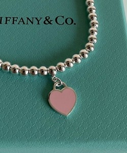 Genuine Return to Tiffany Pink Heart Tag Bead Bracelet Size Medium 7.5 Inches