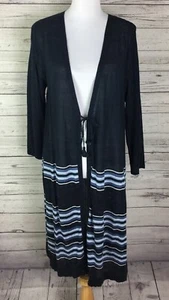 J Jill Women’s Blue Striped Tie Front Duster Cardigan Sweater Size L NWT - Picture 1 of 15