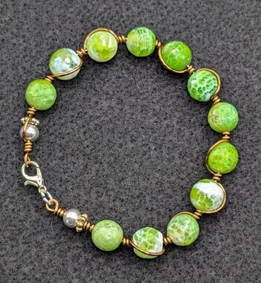Elegante pulsera de alambre de oro con cuentas de piedras preciosas de 10 mm (17 cm) 6,5" S/M Foto 1 de 4