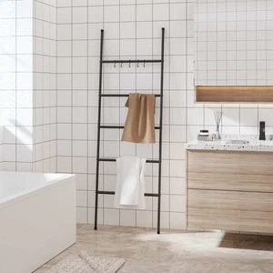 Towel Rack Black Iron Hooks Towel Rack Rectangular Modern - Picture 1 of 6