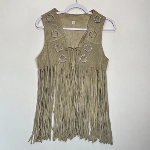 Vintage 60s/70s Suede Leather Long Fringe Vest Hippie Boho Festival Size M - Picture 1 of 12