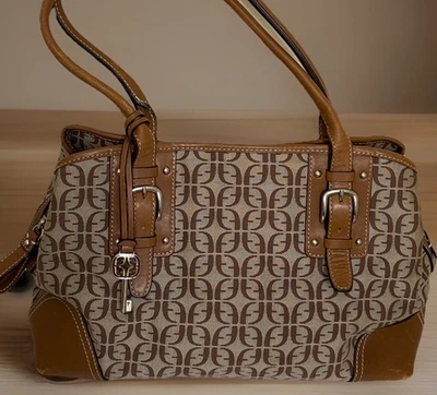 Bolso de Hombro Fossil Firma Cartera Bolso de Mano Lona Tostada Cuero Cartera Llave Ámbar Foto 1 de 4