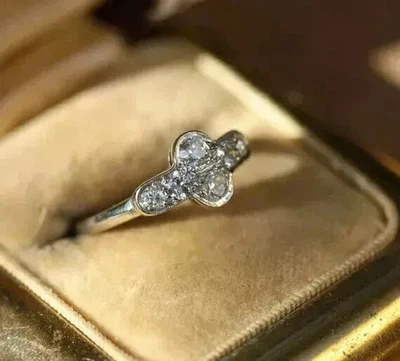 Art Deco Style Lab-Created Diamond Pretty Engagement Ring 14K White Gold Finish - Image 1 of 4