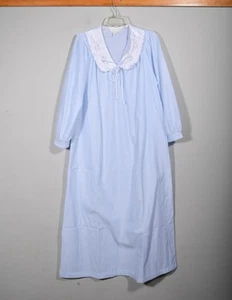 Vintage 90s Komar USA Blue Stripe Soft Flannel Long Full Length Nightgown Sz M - Picture 1 of 3
