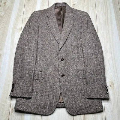 Abrigo deportivo Harris Tweed espiga grueso de lana escocesa de colección para hombre talla 38L marrón Foto 1 de 4