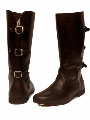Medieval Leather Boots Renaissance Viking Pirate Shoe Mens Brown Long Shoes - Image 1 of 4
