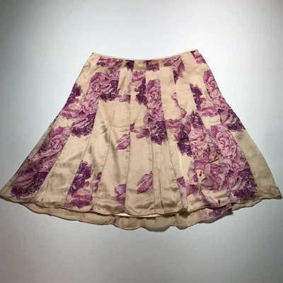 Falda Ann Taylor Petites Talla 8P Floral 100% Seda Acampanada Forrada Melocotón Cottagecore Foto 1 de 4