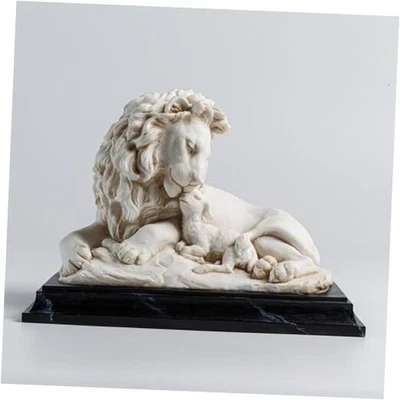 Resin Lion and Lamb Table Statue Home Decor, Christian Religious Gift () White - Image 1 of 4