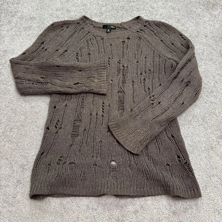 Suéter Aqua By Bloomingdale's Lana Cachemira Envejecido Mujer Pequeño Marrón Tejido Foto 1 de 4