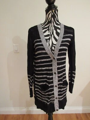 NWT Rag & Bone blk-white-brown color striped knit v-neck long sleeve cardigan XS - Image 1 of 3