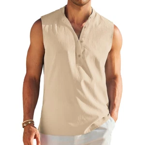 Men Sleeveless T-Shirt Basic Tees Fitness Sports Vest Button Casual Tank Top - Picture 1 of 28