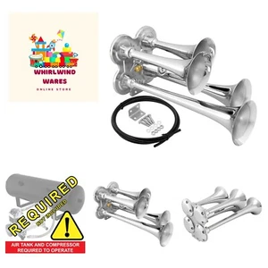 Train Horn for Truck/Car. 4 Air Horn Chrome Plated Trumpets. Super Loud dB. F... - Picture 1 of 9