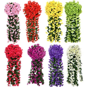 Wall Hanging Flower Artificial Vines Fake Violets Wedding Balcony Garden Decor - Picture 1 of 20