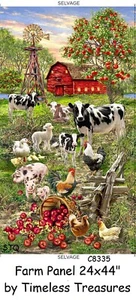 Animals on Farm Panel cotton Quilt fabric TT Fabric Cow Pig Chicken Barn C8335 - Picture 1 of 8