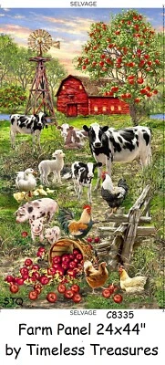 Tela de edredón de algodón con panel de animales en granja tela TT vaca cerdo pollo granero C8335 Foto 1 de 4