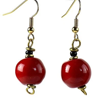 Brincos da moda joias feitas à mão pintados à mão com miçangas Kazuri África (KJE-20027) - Imagem 1 de 2