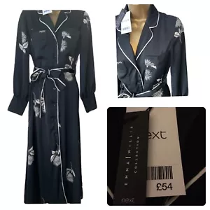NEXT EMMA WILLIS SIZE 8 R MONO BELT SHIRT BUTTON MAXI MIDI DRESS STYLISH NEW - Picture 1 of 12