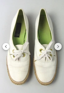 Beige Suede Leather Platform Low Top Jute Espadrille Sneakers Size 7 women - Picture 1 of 6