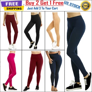 Women’s Leggings Soft Stretchy Ribbed Waistband Long Workout Yoga Pant Fitness - Picture 1 of 25