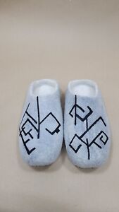 Men's Felt Slippers Grey 100% Sheep Wool Kazakh Pattern Comfy US Sizes 7-11