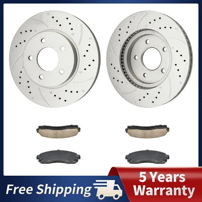 Front Drilled Brake Rotors + Brake Pads For Chevrolet Equinox 2005-2006 3.4L - Image 1 of 4