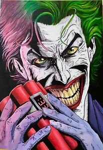 Joker On Canvas,  original hand painted artwork,Joker, Bomb. 14''x 20''