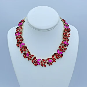 J Crew 16 Inch Gold Tone Red And Pink Crystal Necklace New 4-84 - Picture 1 of 5