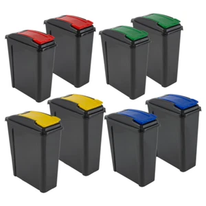 [Set of 8] 25L Plastic Recycling Slimline Bin Kitchen Rubbish Garden Dustbin -UK - Picture 1 of 18