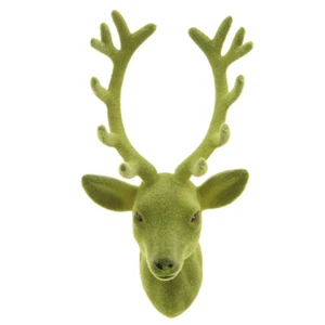 Deko-Hirschkopf Moosgrün beflockt, Wanddekoration Geweih 3er-Set, 20cm hoch - Bild 1 von 4