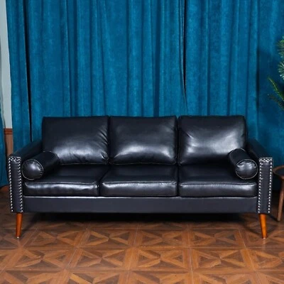 CONSDAN Leather Couch, 77-1/4" Sofa with Soft High-Resilience Cushion - Image 1 of 4