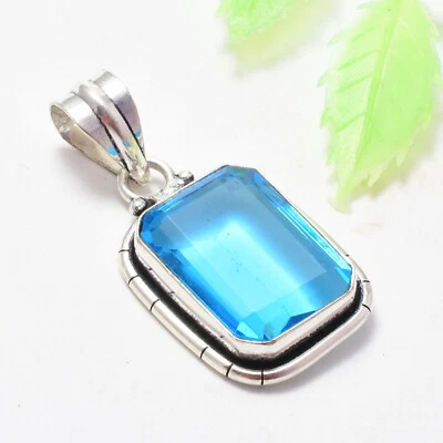 Colgante hecho a mano de plata de ley 925 con piedras preciosas de topacio azul W-5 Foto 1 de 4