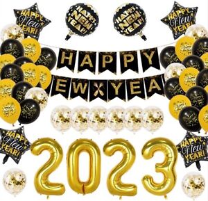 2023New Year's Eve Decoration Kit-32"Gold 2023 Balloons Confetti Balloons,Banner