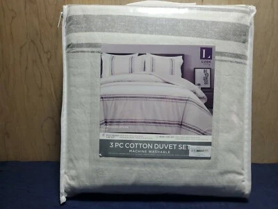 Juego de funda nórdica reversible de 3 piezas a rayas de granja decoración exuberante completo/queen - gris Foto 1 de 4