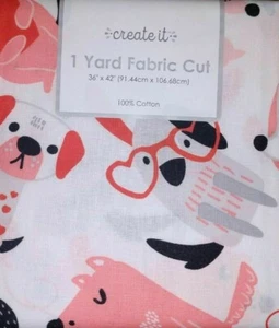 NEU - Cartoon Welpe Hund - 1 Yard Schnitt - Rot und Rosa mit weißem Hintergrund - Bild 1 von 2