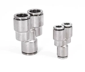 Metal Y 3 Way 4mm 6mm 8mm Pneumatic Push Fit Quick Connector Pipe Tee 40 Bar UK - Picture 1 of 1