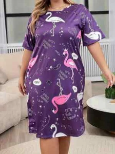 PLUS SIZE 18 20 22 24 26 28 PURPLE FLAMINGO NIGHTWEAR NIGHT DRESS STRETCHY - Picture 1 of 3