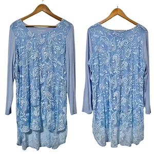 Weiche Umrandung Seide Paisley Tunika Top Gr. L blau Fee Spitze Blumen lang - Bild 1 von 6