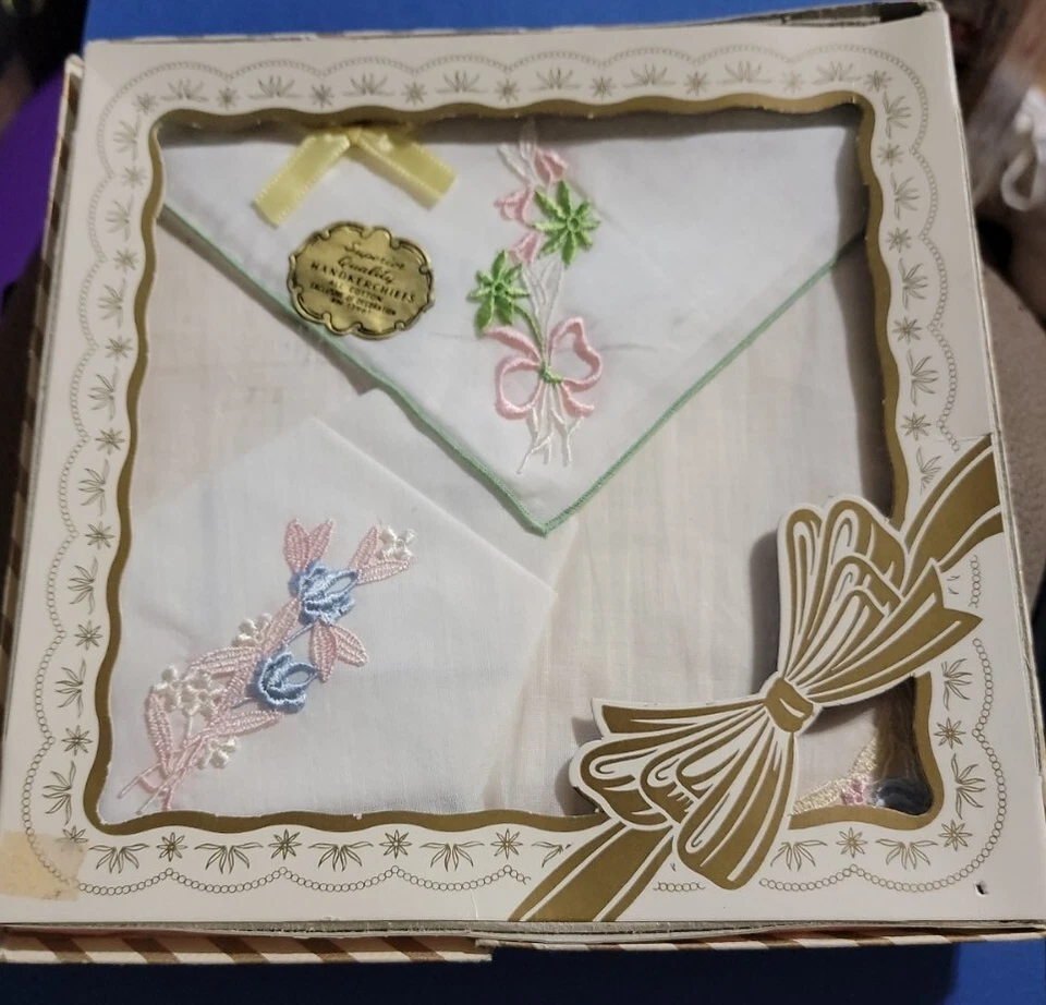 Juego de caja de pañuelos suizos bordados florales de algodón vintage para dama de lujo nuevo📦 Foto 1 de 3
