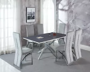Italian Ceramic Marble Top 160 cm Dining Table & 6 Chairs in Grey - Picture 1 of 3