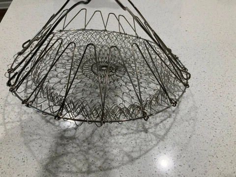 Vintage Egg Basket French Collapsible Folding Wire Mesh Fruit Vegetable Farmhous Cover