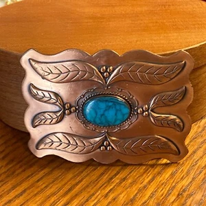 Bell Belt Buckle Solid Copper Nickel Silver Faux Turquoise Southwestern Cowgirl - Bild 1 von 12