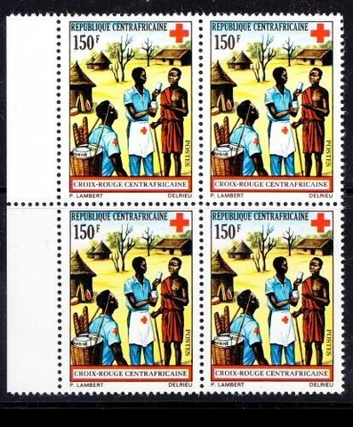 Central Africa 1972 MNH Blk 4, Red Cross, First Aid, Medicine Help Cover
