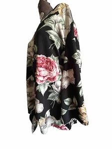 Oddy Women’s 3XL Tunic Blouse Black Tan Pink Roses Boho Peasant Lagenlook Indie - Picture 1 of 10