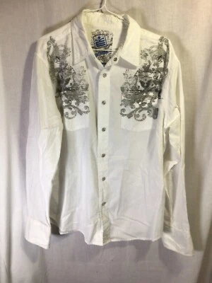 MK Machine White Medium Long Sleeve Cotton Snap Down Western Style Shirt B15 - Image 1 of 4