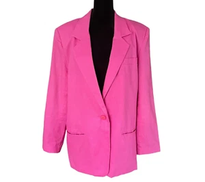Vintage Oleg Cassini Pink Linen Cotton Blazer Women's Size Large Oversized - Picture 1 of 12