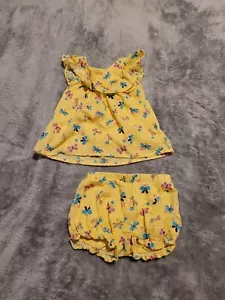 Wonder Nation Baby Girl Yellow 2 Piece Butterfly Outfit Ruffle Shorts 12months - Picture 1 of 6